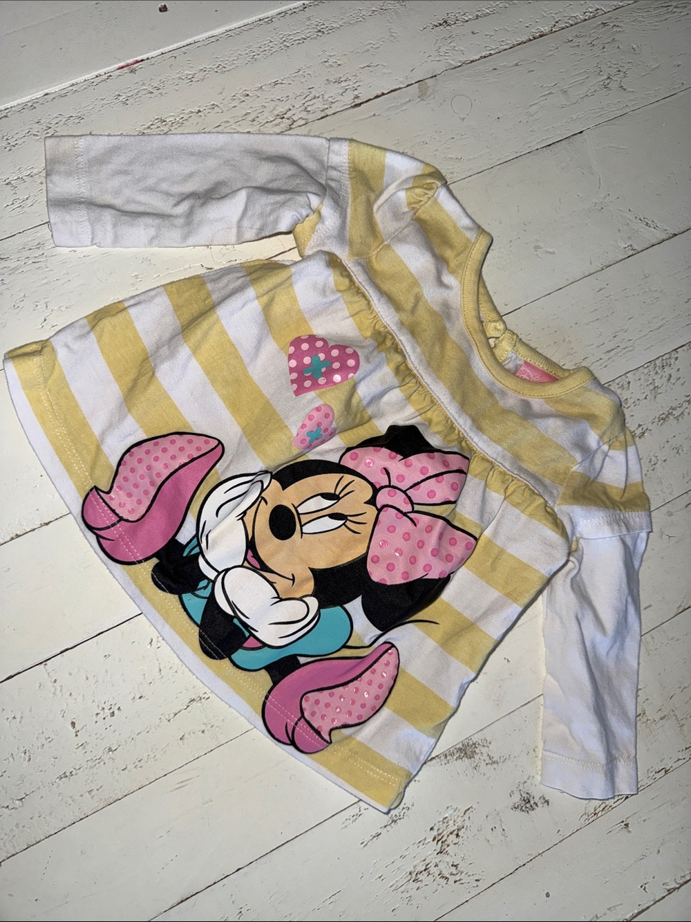 0/3m Vtg Minnie Mouse Yellow Stripe Long Sleeve Top